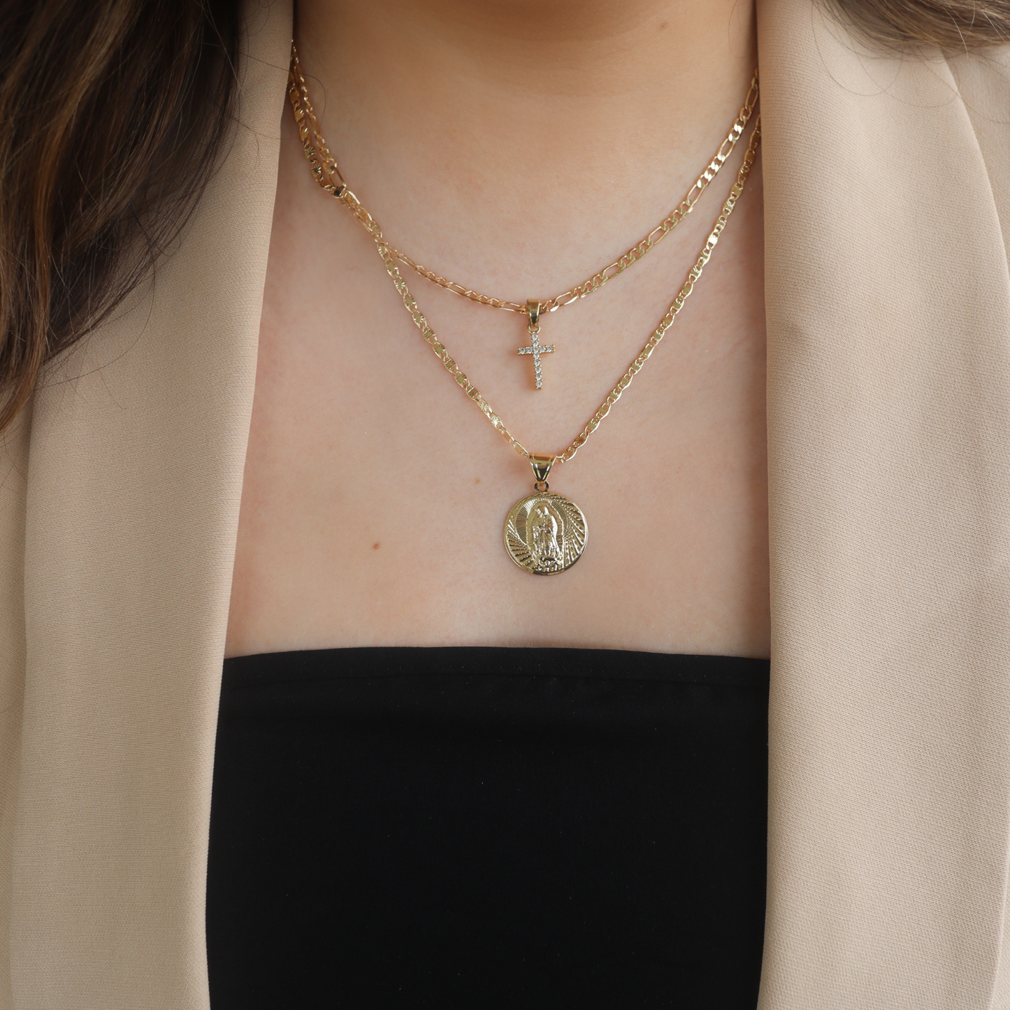 Cross necklace and Virgin Mary pendant necklace